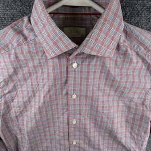 Eton BRIGHTON Red Blue Check Slim 15.5 Button Up Shirt Long Sleeve Men Cotton